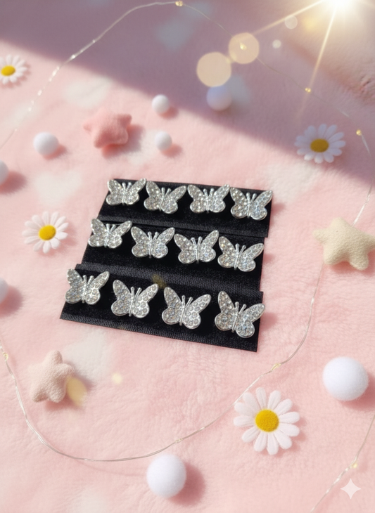 Set of 12 Mini Rhinestone Butterfly Hair Clips