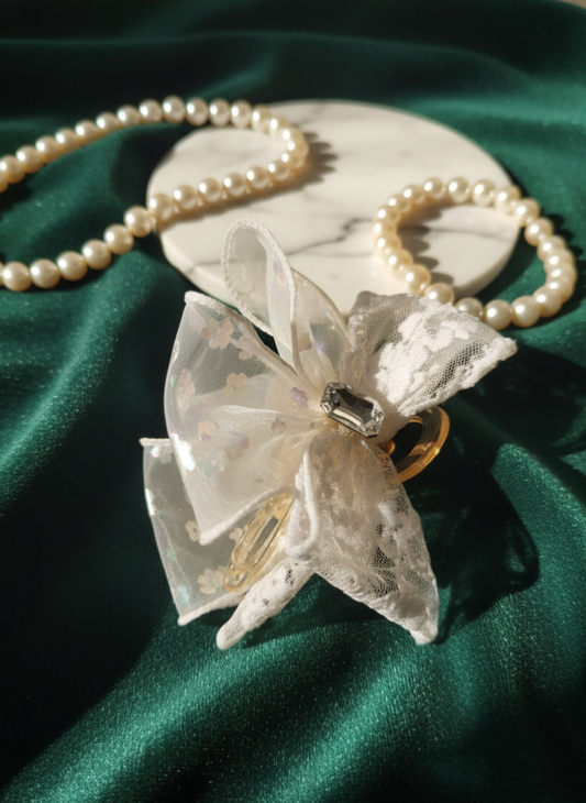 Lace and Organza Crystal Bow Hair Clature