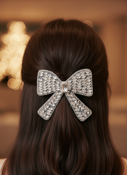 Luxury Rhinestone Bow Hair Clip | Crystal Embellished Statement Bow