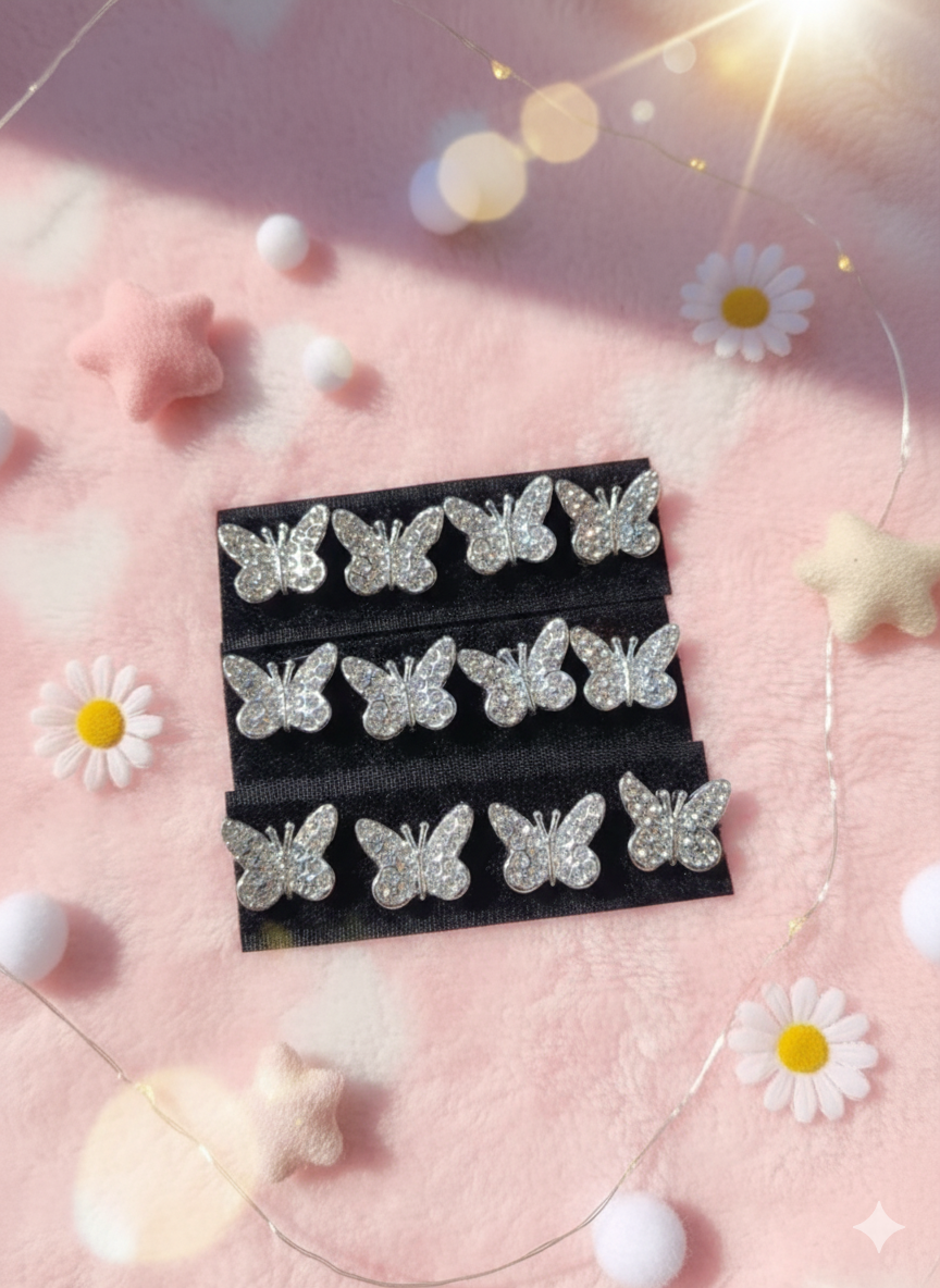 Set of 12 Mini Rhinestone Butterfly Hair Clips