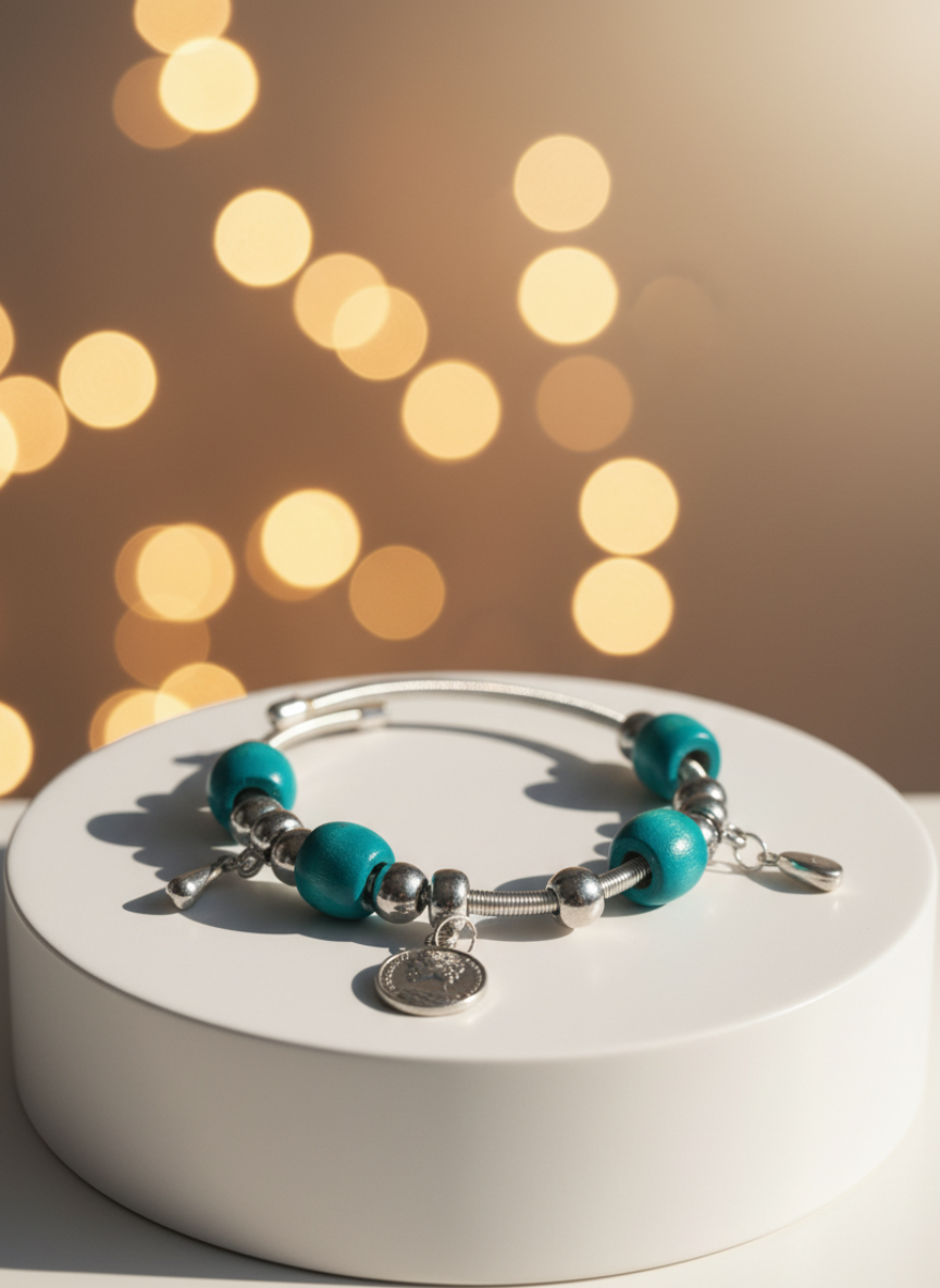 Vibrant Green Beaded Charm Bracelet with Enamel Butterfly