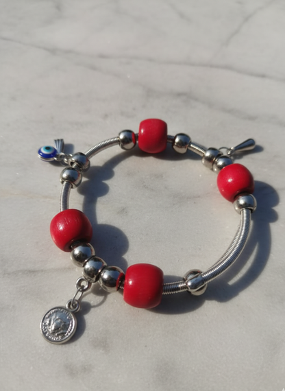 Vibrant Green Beaded Charm Bracelet with Enamel Butterfly