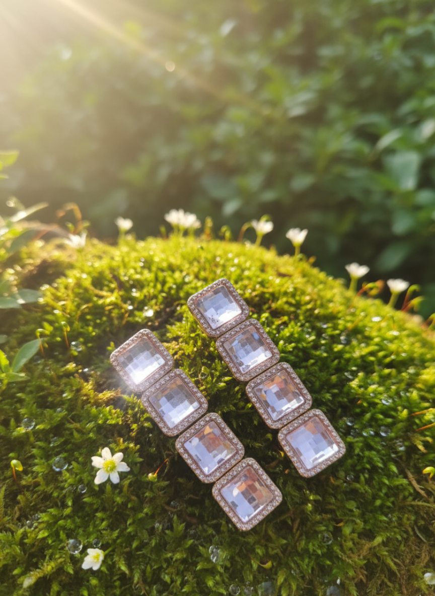Pave Halo Square Crystal Drop clip - set of 3