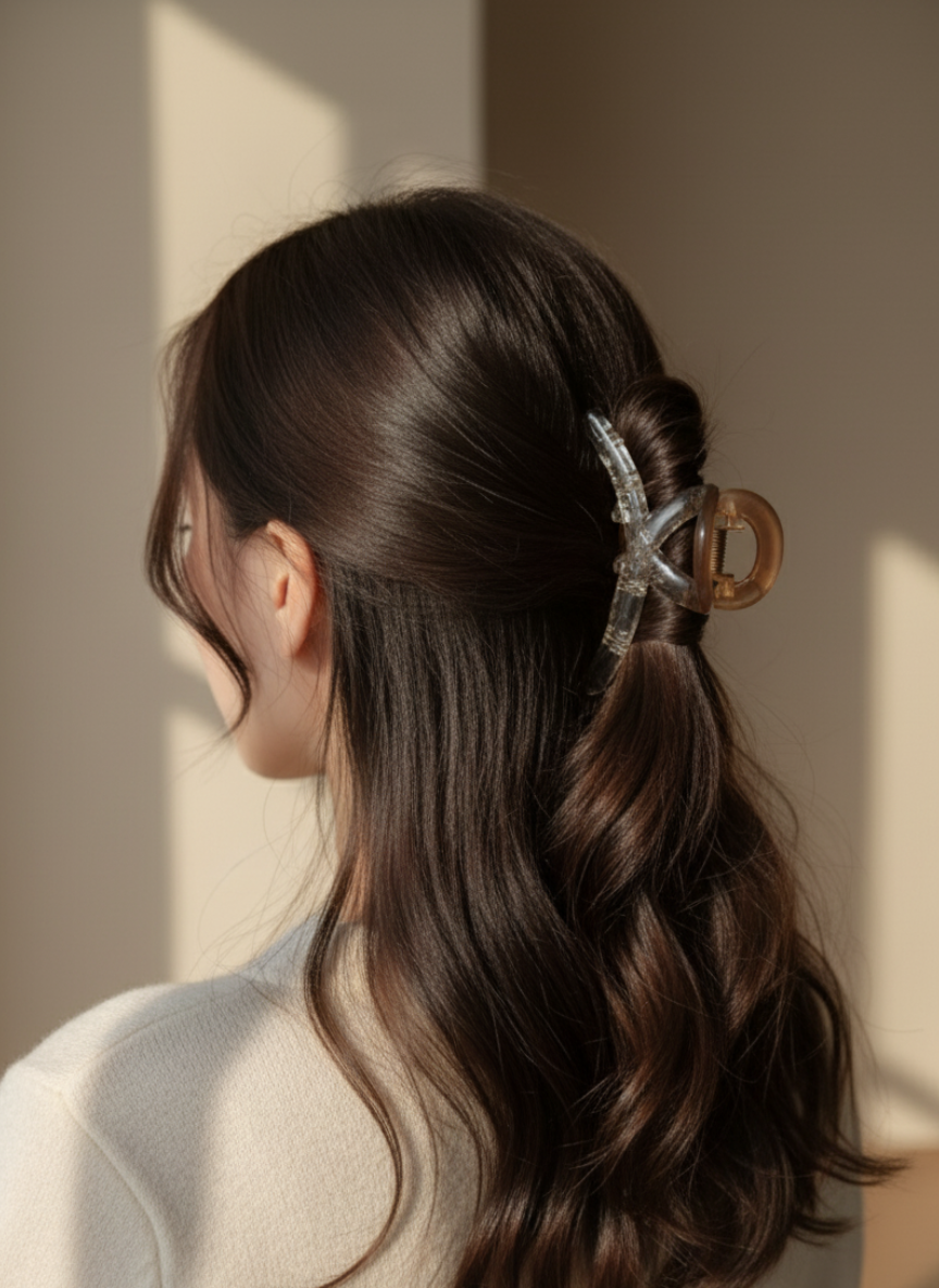 Minimalist Half-Up Hair Clip | Trendy Clear Figure-Eight Claw
