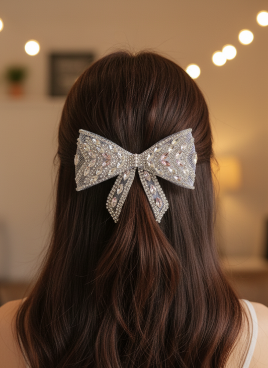 Sparkling Oversized Crystal Bow Barrette | Elegant Hair Accessory