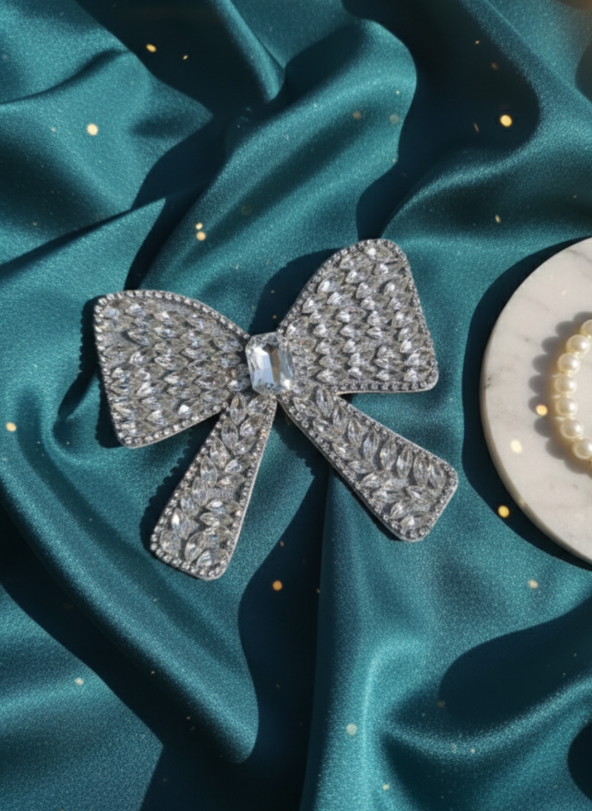 Luxury Rhinestone Bow Hair Clip | Crystal Embellished Statement Bow